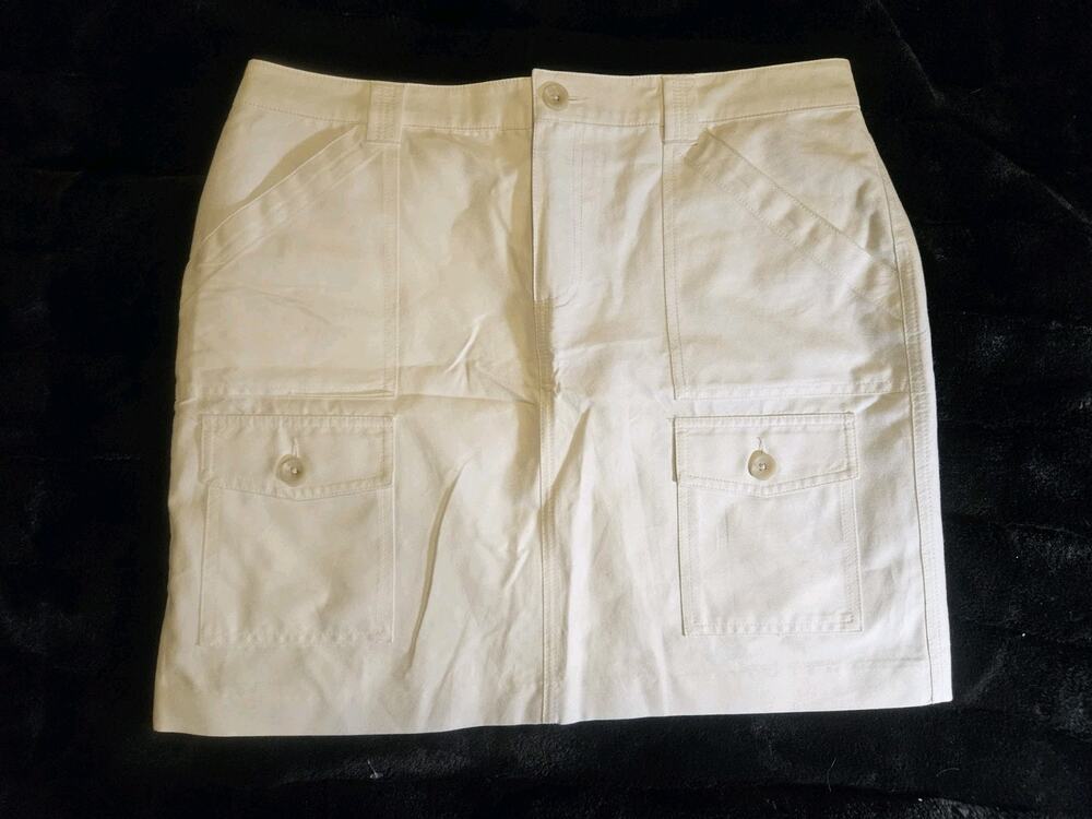 Banana Republic White Skirt Cotton Silk Blend Lined, Size 14, Preppy, Coastal